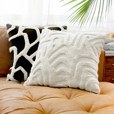 Kobo Black and White Cotton Tufted Square Pillow