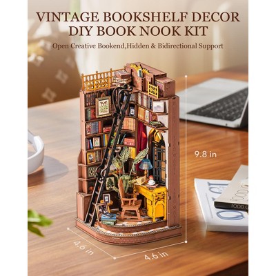 Детские куклы Etokfoks DIY Book Nook Kit Silent Corner Study 3D Puzzle British Style Bookend Bookshelf Decor 1 Kit Miniature Model for Adults — фото 2