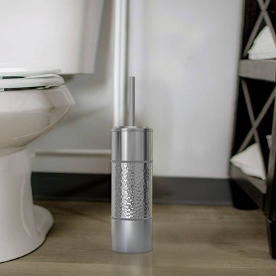 Slim Hammered Stainless Steel Toilet Brush Holder with Long Handle