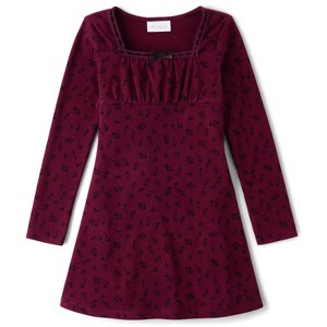 The Children's Place Girls Long Sleeve Floral Sueded Rib Shift Dress - 1 of 4