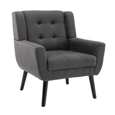 Vynxaria Drak Gray 34.6"H Modern Linen Accent Chair with Black Legs for Indoor Spaces