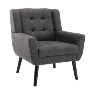 Vynxaria Drak Gray 34.6"H Modern Linen Accent Chair with Black Legs for Indoor Spaces - 1 of 4