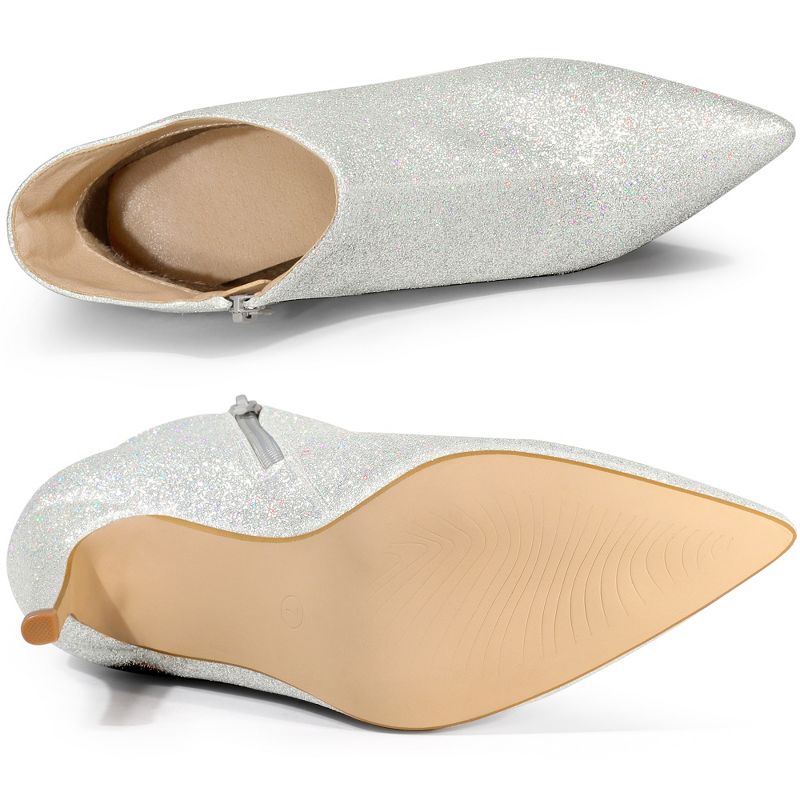 Allegra K Women's Glitter Pointed Toe Stiletto Heel Cutout Ankle Boots, 5 of 7