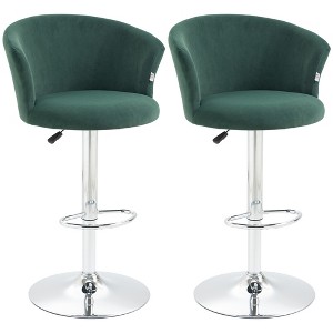 Adjustable Velvet Swivel Bar Stools Set of 2 with Footrest for Kitchen Counter, Dining Room, or Home Bar - 1 of 4