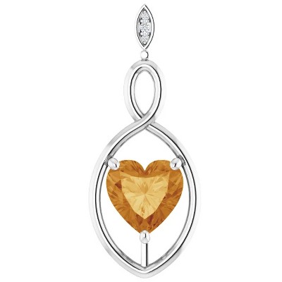Pompeii3 9mm Citrine Women's Heart Pendant in 14k Gold Necklace 6mm Tall