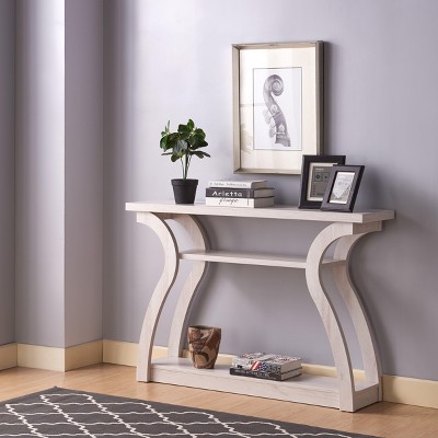 Vynxaria Curvy Leg Entryway Console Table with Two Shelves in White Oak Finish