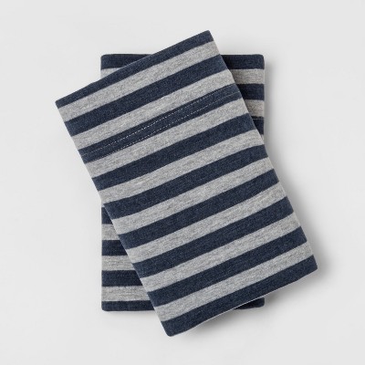 Standard Stripe Cosy Jersey Pillowcase Set Navy/Gray - Threshold™