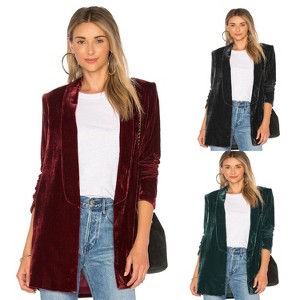WhizMax Women's Vintage Velvet Blazer Jackets Casual Silky Slim Fit Lapel Collar Long Sleeve Jacket Coat - 1 of 4