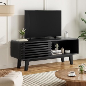 Wooakway 40.6"L 17.8"H 14.2"D Media TV Stand Entertainment Center Storage Cabinet with Sliding Door for TVs up to 59" for Living Room Natural - 1 of 4