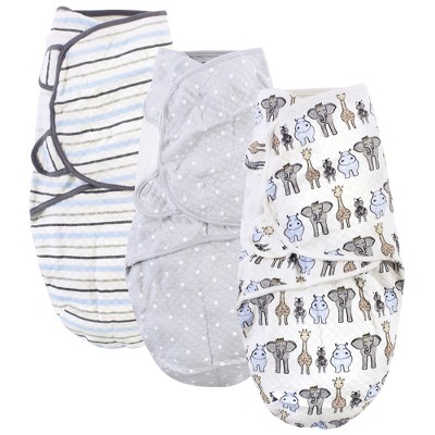 Hudson Baby Infant Boy Quilted Cotton Swaddle Wrap 3pk, Royal Safari, 0-3 Months