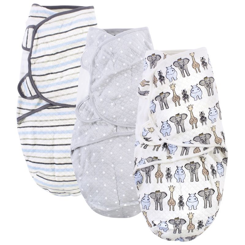 Hudson Baby Infant Boy Quilted Cotton Swaddle Wrap 3pk, Royal Safari, 0-3 Months, 1 of 7