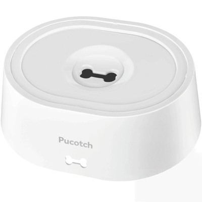 BENCMATE Pet Bowl No Spill Dog Water Bowl with Floating Disk and Water Filter with 2L, Pet Water Dispenser for Pet Family, White, 10.41"*3.93"*8.57"