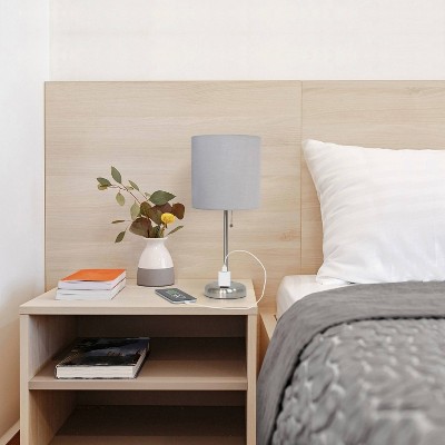 Oslo 19.5" Gray Metal Table Lamp with Fabric Shade and USB Port