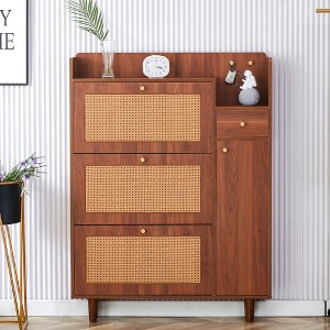DOMETOUR Rattan Shoe Cabinet, Modern Minimalist Storage Cabinet for Corridors and Living Rooms - 1 of 4