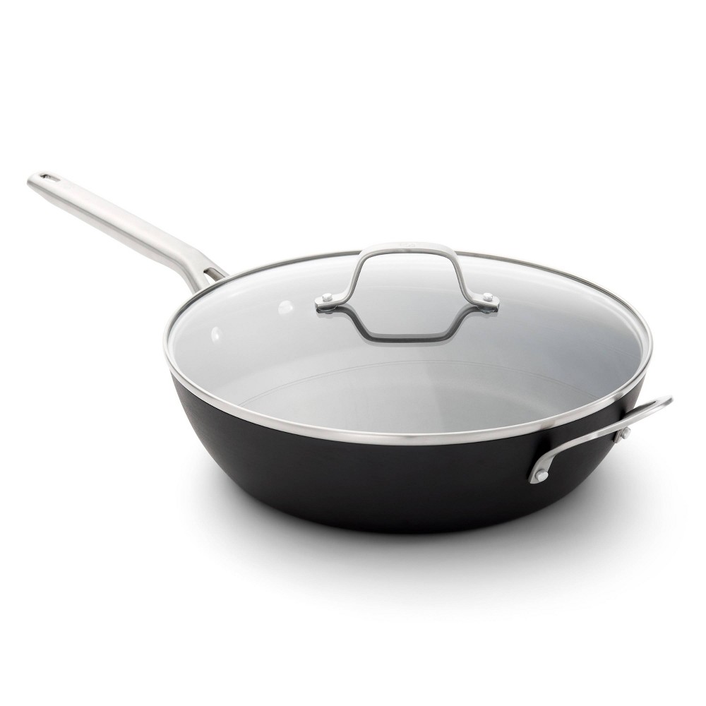 Calphalon 12" Hard Anodized Nonstick Jumbo Fry Pan with Lid: Stay-Cool Silicone Handle, Tempered Glass, Dishwasher-Safe