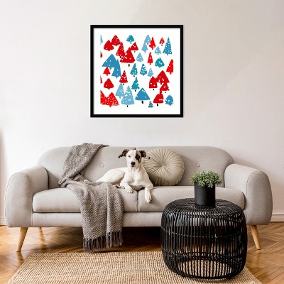 Nordic Christmas Red and Blue Forest Framed Wall Art