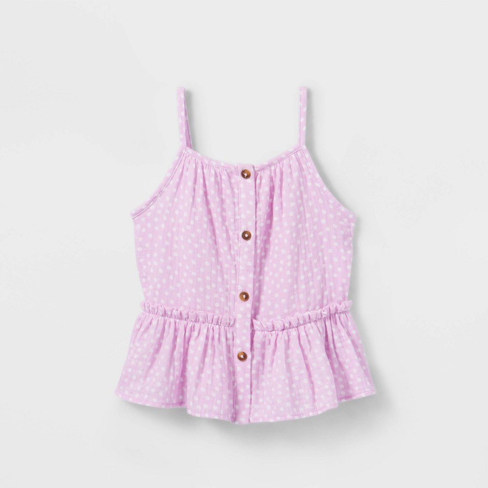 Toddler Girls' Dot Button-Front Peplum Tank Top - Cat & Jack Light Purple 2T