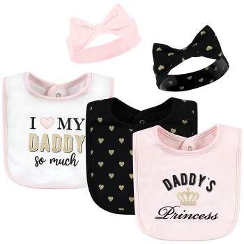 Hudson Baby Infant Girl Cotton Bib and Headband or Caps Set, Daddys Princess, One Size