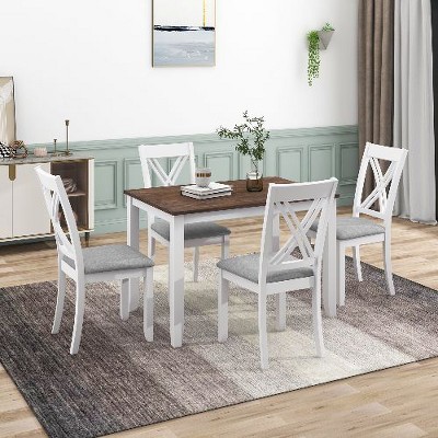 NicBex Minimalist 5-Piece Dining Set – Rectangular Dining Table with 4 X-Back Dining Chairs, MDF Top & Rubberwood Legs, Rustic Kitchen Table