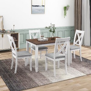 NicBex Minimalist 5-Piece Dining Set – Rectangular Dining Table with 4 X-Back Dining Chairs, MDF Top & Rubberwood Legs, Rustic Kitchen Table - 1 of 4