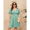 WhizMax Women's 2024 Plus Size Dress Summer Boho Floral V Neck Ruffle Short Sleeve Dress Elastic High Waist A Line Summer Dress - 2 of 4