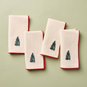 4pc Trim Cloth Napkins Natural/Red - Hearth & Hand™ with Magnolia - 1 of 3