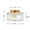 Possini Euro Design McKenzie 14" Modern 2-Light Semi Flush-Mount Ceiling Light Fixture Kitchen Foyer Hallway Drum Warm Brass Finish Ribbed Glass - 4 of 4