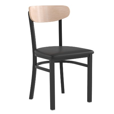 Emma and Oliver Industrial Dining Chair with Rolled Steel Frame and Solid Wood Seat - 500 lbs. Static Weight Capacity