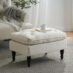 CAVINAS Modern Pillow Top Ottoman Stool with Retro Wood Legs,Button Tufted Ottoman for Living Room,Bedroom - 1 of 4