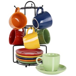 Gibson Home Color Cafe 13 Piece Espresso Mug and Saucer Set with Metal Rack in Assorted Colors - 1 of 4