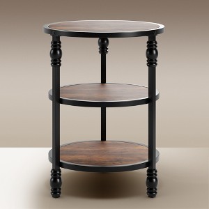 3-Tier Industrial Round Side Table: Wood & Metal Coffee/Sofa Table for Living Room & Bedroom - 1 of 4