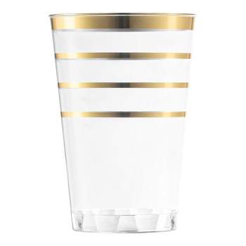 Smarty Had A Party 12 oz. Clear with Gold Stripes Round Disposable Plastic Tumblers (240 Cups)
