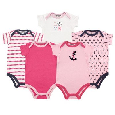 Image of Luvable Friends Baby Girl Cotton Bodysuits 5pk, Girl Nautical, 6-9 Months