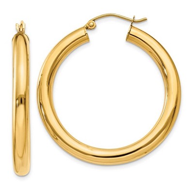 Black Bow Jewelry 4mm x 35mm 14k Yellow Gold Classic Round Hoop Earrings