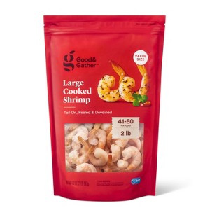 Large Tail-On, Peeled, Deveined Cooked Shrimp - Frozen - 41-50ct/lb - 2lbs - Good & Gather™ - 1 of 3