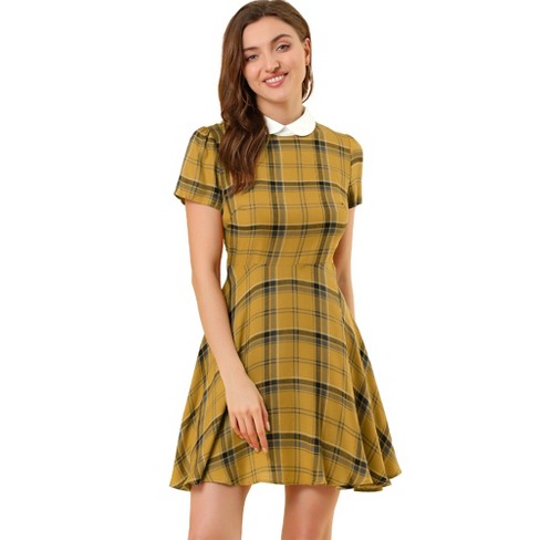 Grid Print Peter Pan Collar Mini Dress