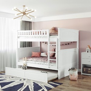NicBex Full over Full Bunk Bed Pine Triple Bed Frame with Twin Trundle, Ladder and Guardrail for Bedroom, Guest Room, No Box Spring Required - 1 of 3