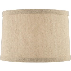 Springcrest Taupe Linen Small Hardback Drum Lamp Shade 15" Top x 16" Bottom x 11" Slant x 11" High (Spider) Replacement with Harp and Finial - 1 of 4