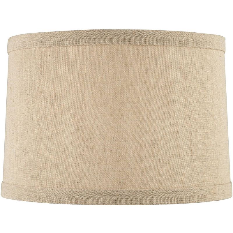 Springcrest Taupe Linen Small Hardback Drum Lamp Shade 15" Top x 16" Bottom x 11" Slant x 11" High (Spider) Replacement with Harp and Finial, 1 of 9