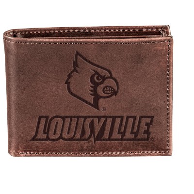 University of Louisville Cardinals Embossed Logo Brown Leather Billfold  Wallet