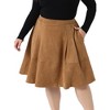 Women's Plus Size Faux Suede High Waisted Elastic Pleated Casual A Line Midi Skirt with Pockets - Agnes Orinda - 2 of 4