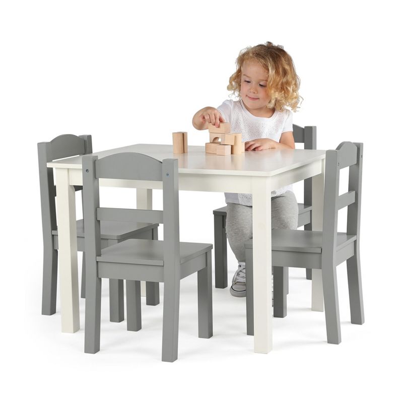 5pc Kids&#39; Wood Table and Chair Set White/Gray - Humble Crew, 6 of 9