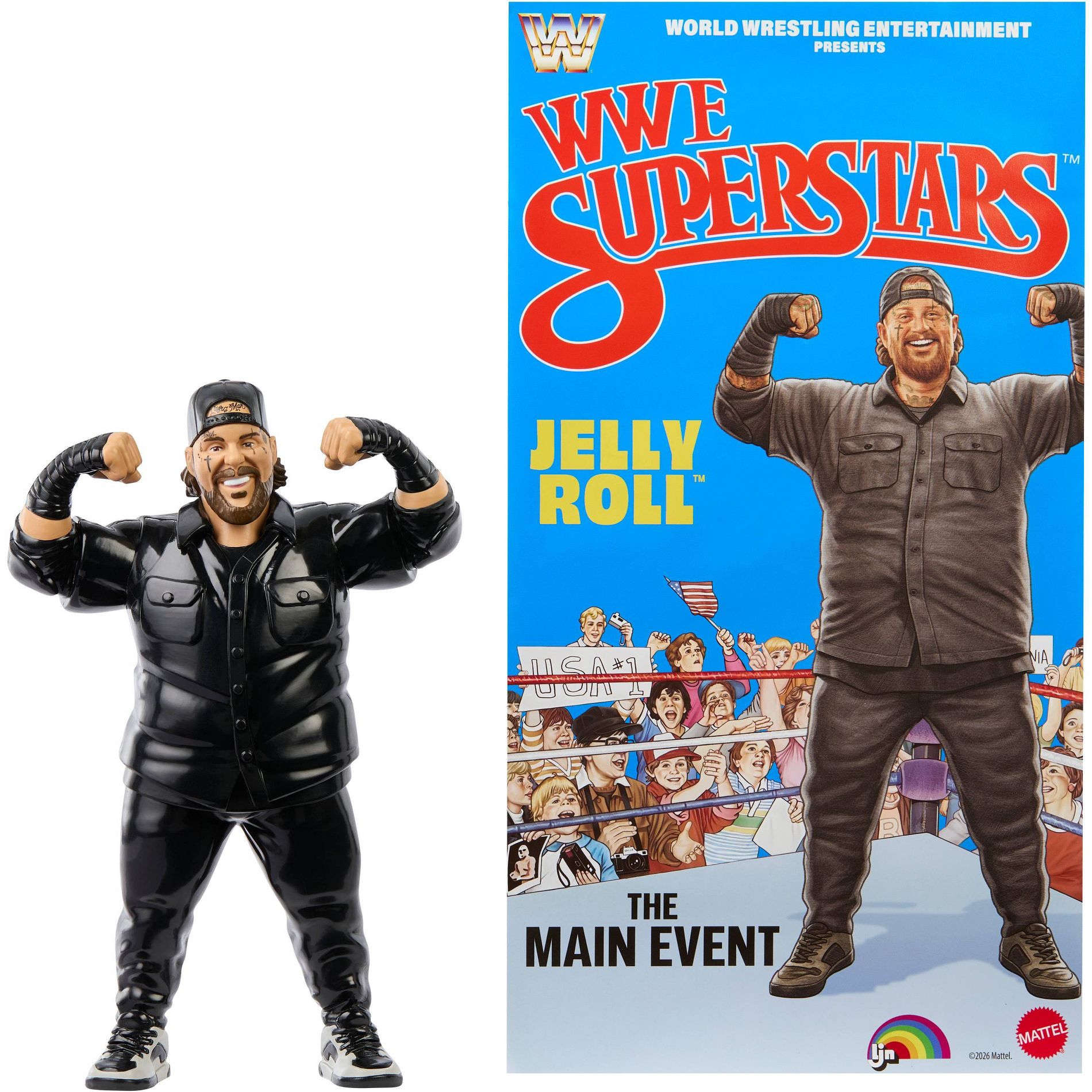 LJN WWE Superstars Jelly Roll Action Figure, 1980s Retro 8" Collectible Toy
