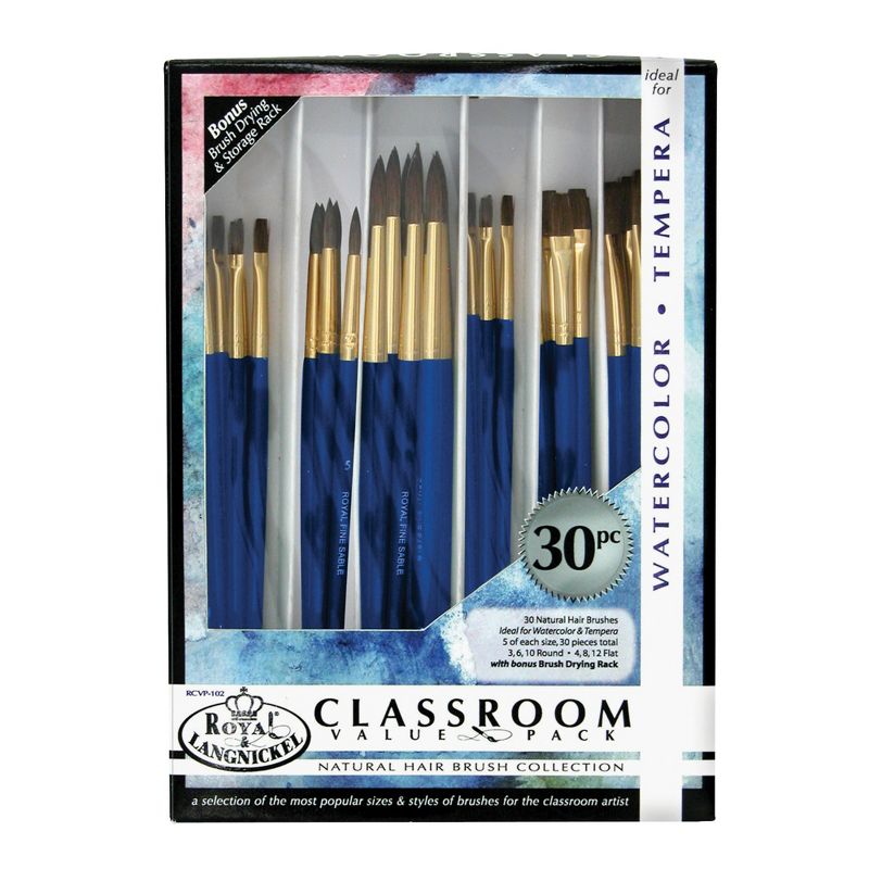 Royal & Langnickel Natural Brushes Classroom Value Pack, Assorted Size, Set of 30, 1 of 3