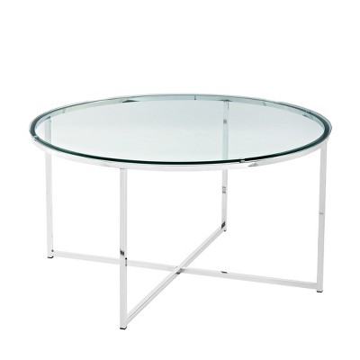Vivian Glam X Leg Round Coffee Table Glass/Chrome - Saracina Home