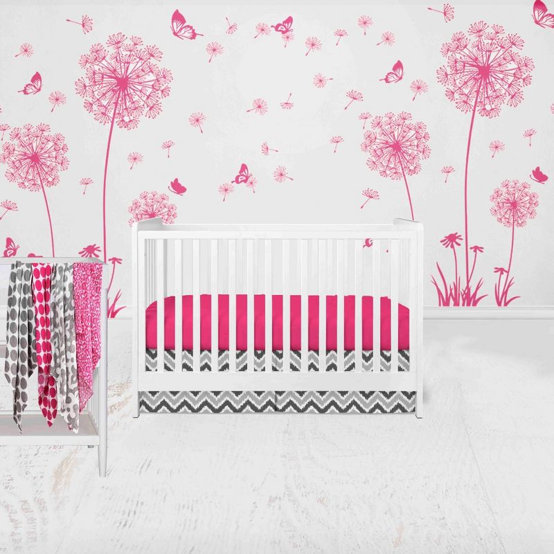 Bacati - Ikat Dots Leopard  Pink Grey Muslin Girls 10 pc Crib Set with wall hangings & Mobile, 1 of 9