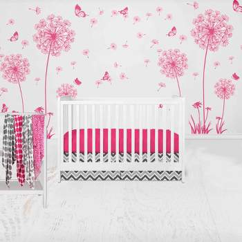 Bacati - Ikat Dots Leopard  Pink Grey Muslin Girls 10 pc Crib Set with wall hangings & Mobile
