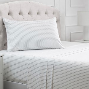 Mellanni 1800 Bed Sheets Twin Pin Stripe Gray - 1 of 3
