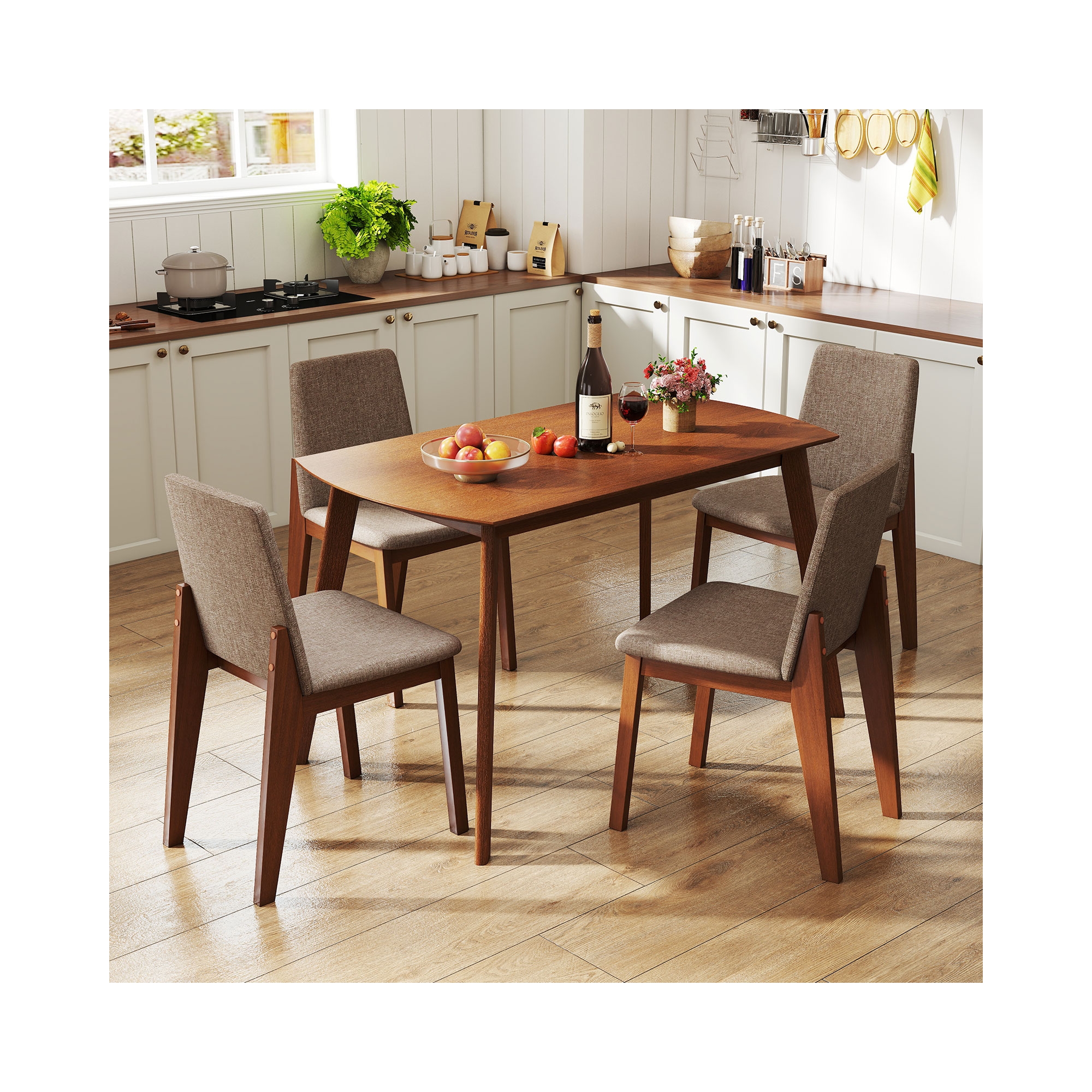 Costway 5-Piece Dining Table Set for 4,Rectangular Kitchen Table withLinen Fabric Chairs