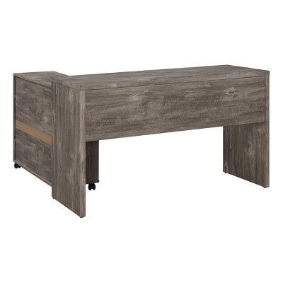 Brown Wood Corner Writing Desk with Drawer, 56"